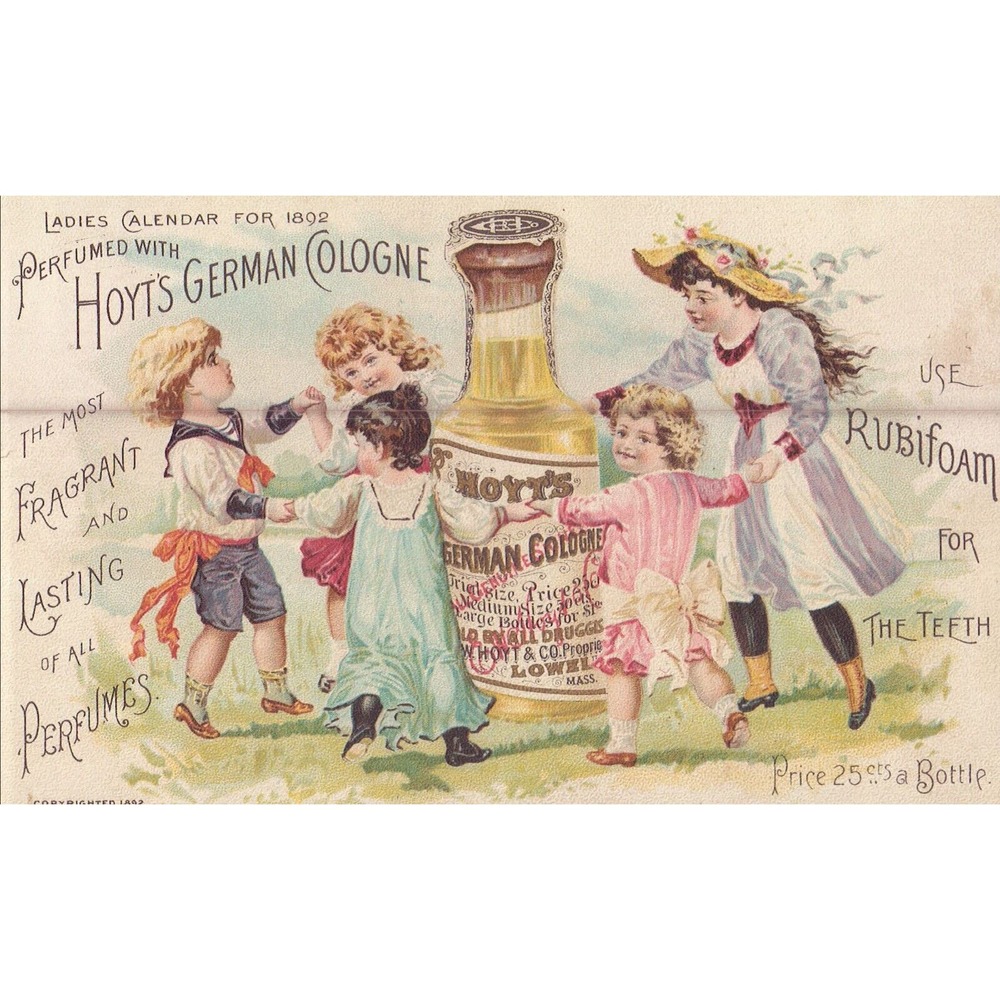 Victorian Trade Card - Hoyt's German Cologne Children Dancing 1892 Calendar RARE